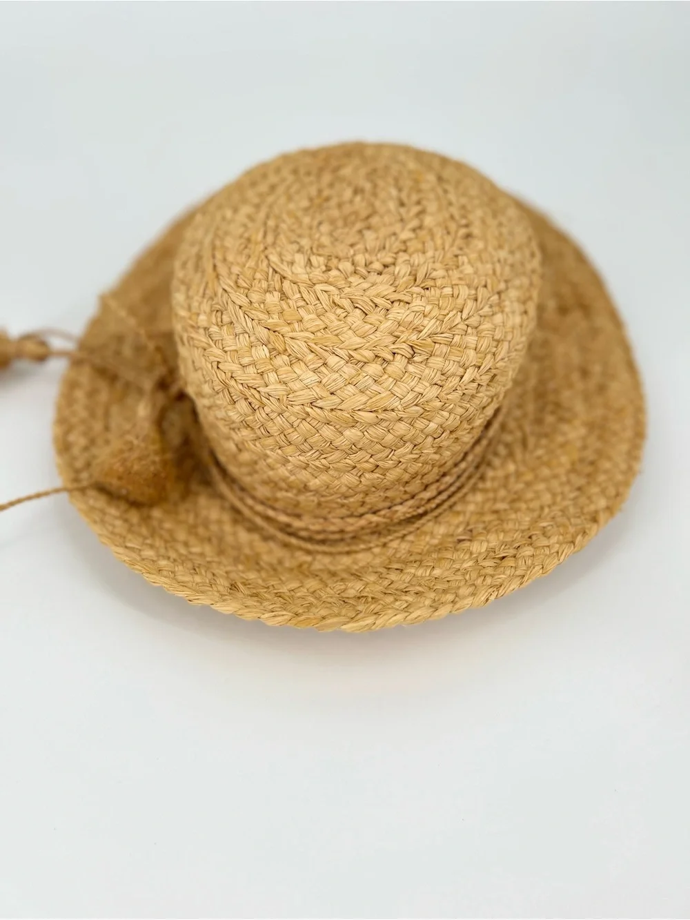 Helen Kaminski Braided Straw Sun Hat with Tassel Tie - Tan